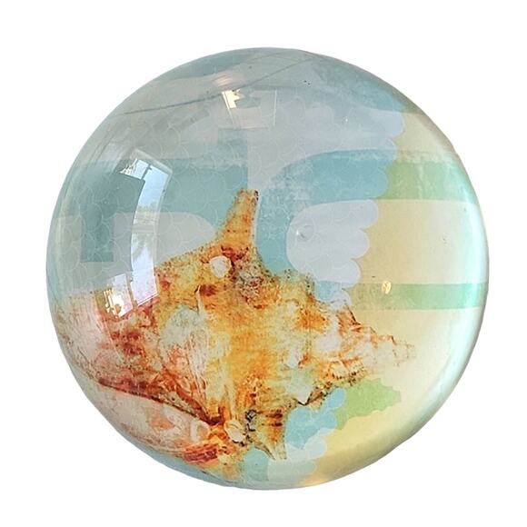 Seashell Ocean Paperweight Dome Glass Round No Chips or Cracks 4" - Picture 1 of 6